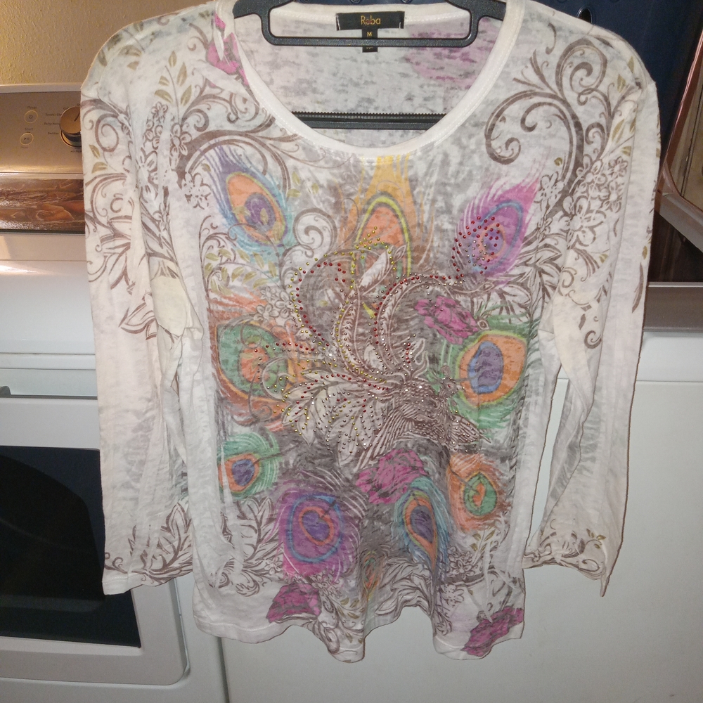 Reba Vibrant Feather Pattern Blouse